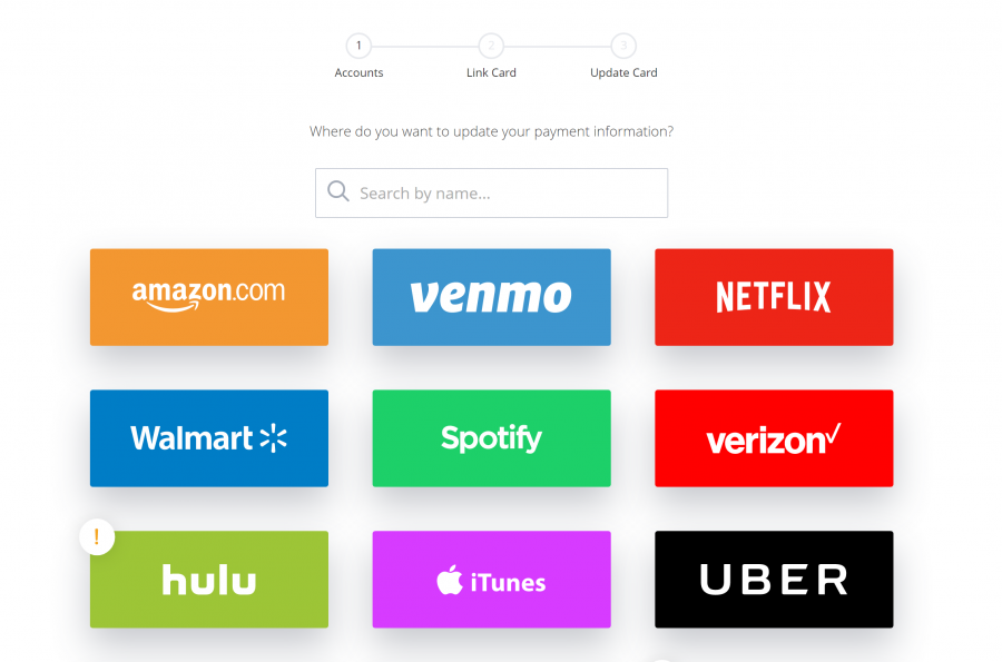 Card Swap options for automatic payments: Amazon, Walmart, Hulu, Venmo, Spotify, iTunes, Netflix, Verizon, Uber